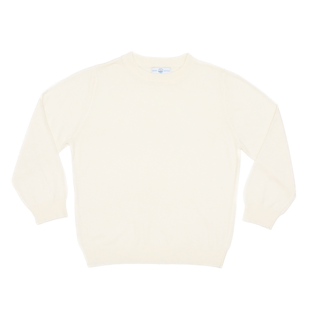 Henry Duvall boys ivory crewneck sweater, classic fall knitwear for school, holidays, and layering, cozy anti-pilling knit
