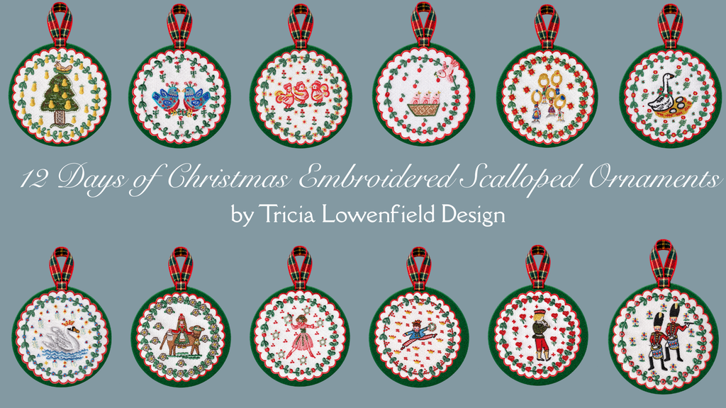 12 Days of Christmas Embroidered Ornament Set, Set of 12