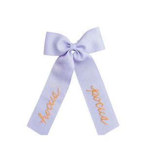Lavender ‘Hocus Pocus’ Bow by Winn & William, hand-embroidered grosgrain hair bow with alligator clip, festive fall accessory for Halloween celebrations