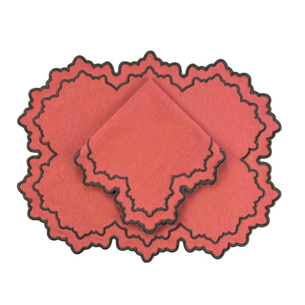 pumpkin scalloped placemat with brown embroidery