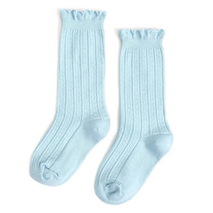 Scalloped Knee Socks in Berkeley Blue