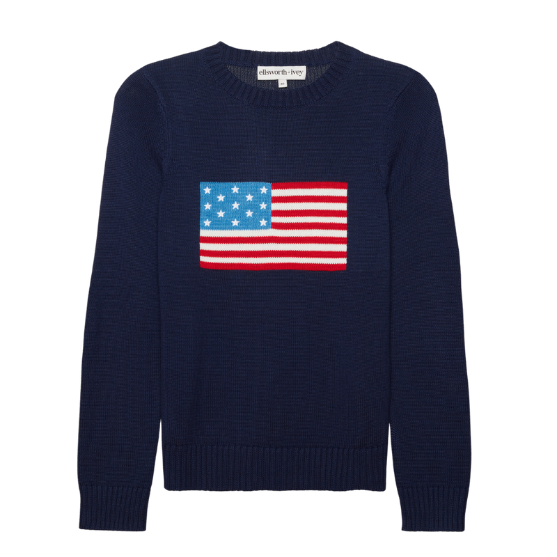 American Flag Crewneck Sweater in Navy