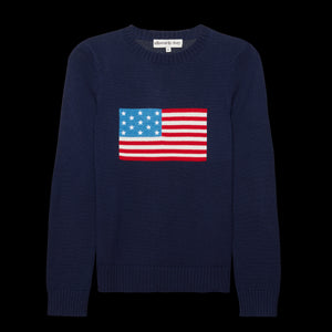 American Flag Crewneck Sweater in Navy