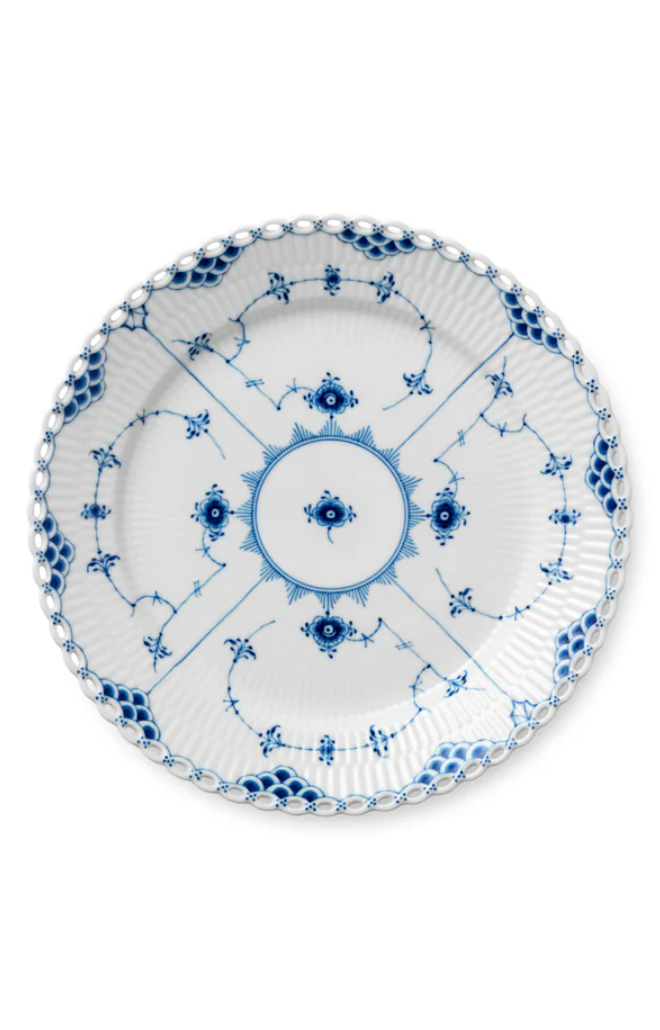 Blue Fluted Full Lace Dinner Plate 10.75"