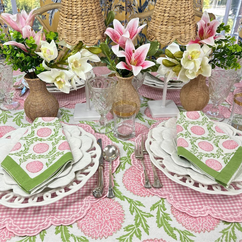 Pink gingham placemat with pink embroidery