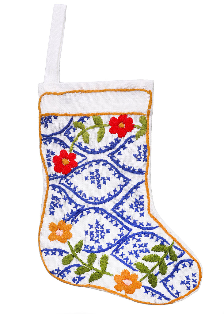 Christmas Mini Stockings Ornament Hand Embroidered, Set of 6