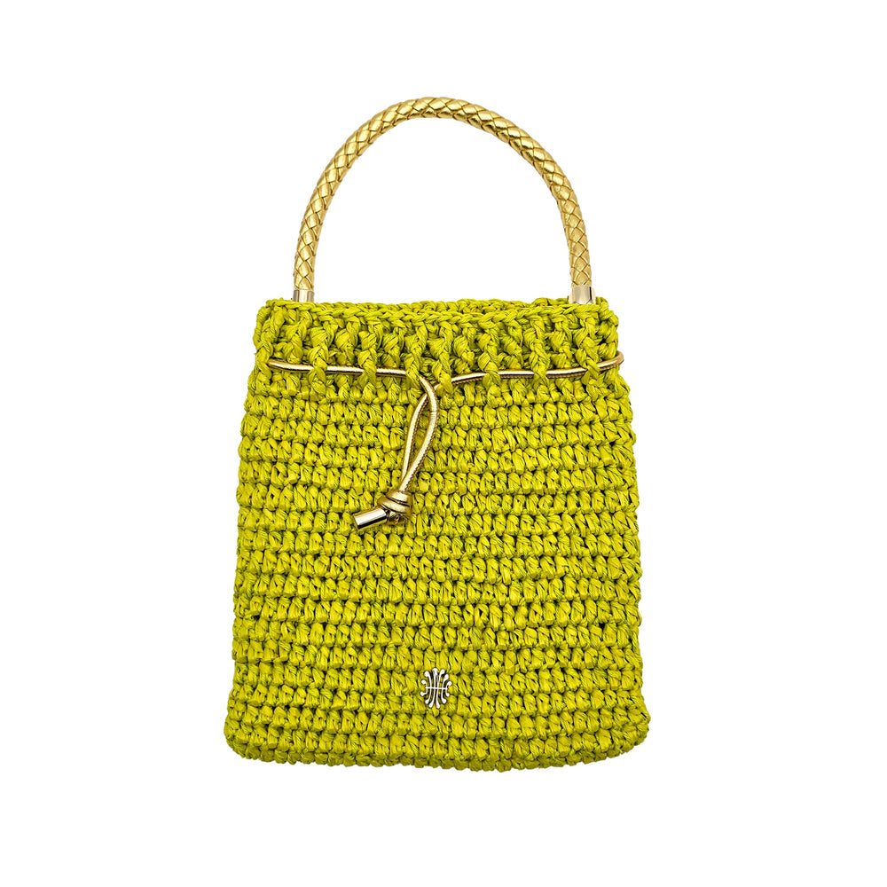 Crochet Bag in Natural Raffia and Cotton Avocado Mélange