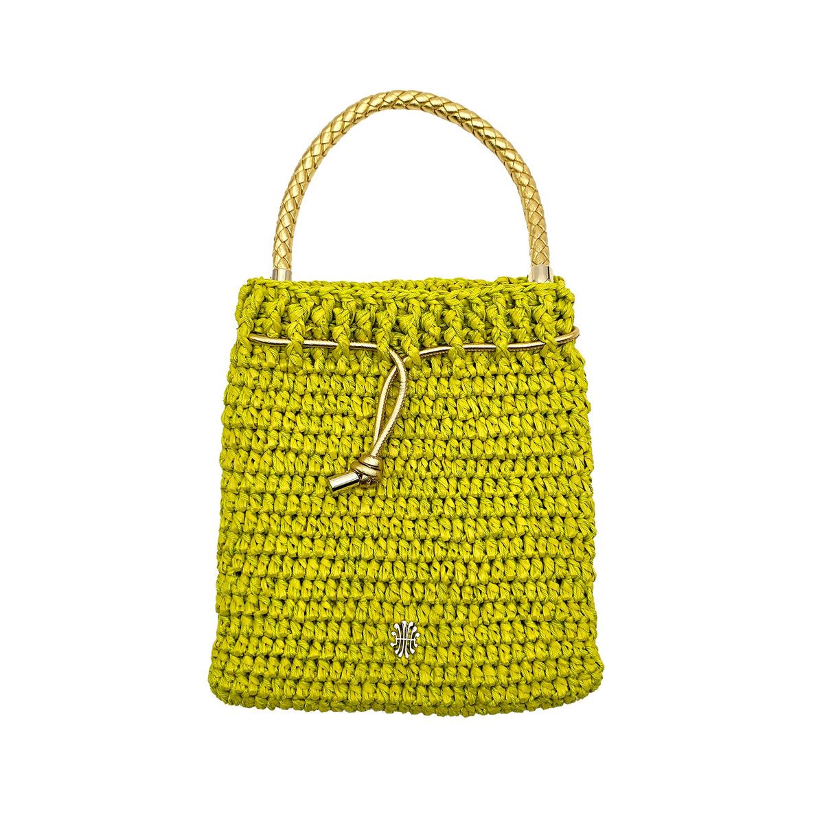Crochet Bag in Natural Raffia and Cotton Avocado Mélange