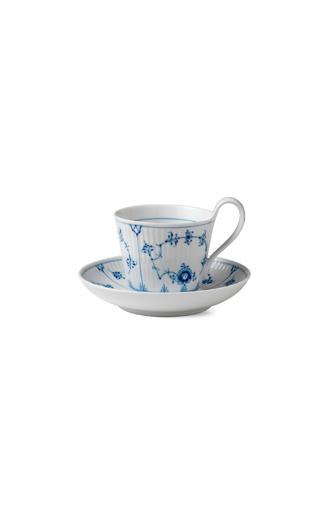 Blue Fluted Plain High Handle Cup & Saucer 8.5Oz