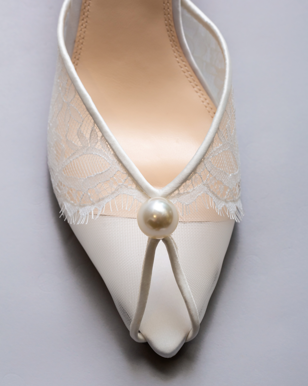 Debby 70 Mule in White Mesh with Pearl Ornament