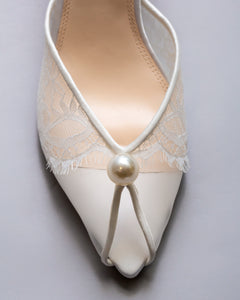 Debby 70 Mule in White Mesh with Pearl Ornament