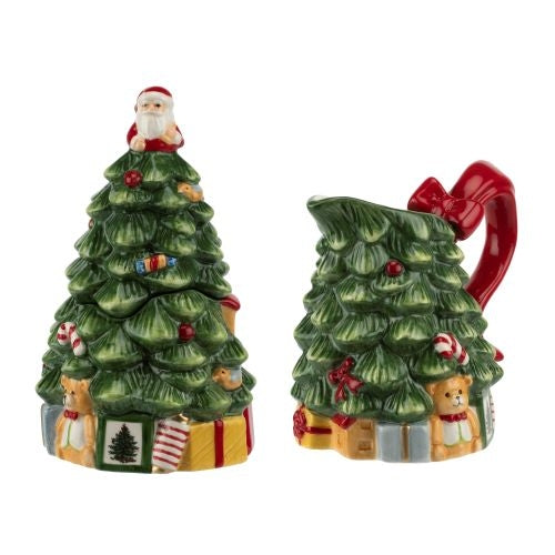 Christmas Tree Figural Creamer & Sugar Bowl Set