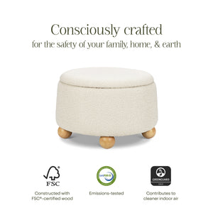 Tuffet Storage Ottoman in Performance Ivory Boucle with Honey Ball Feet