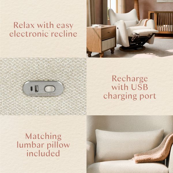 Westham Electronic Recliner and Glider with USB Port by Nate Berkus in Performance Powder Slub Weave with Toffee Base
