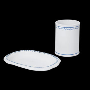 Bouclette Tumbler & Oval Perle Petite Plate in Blue, Set of Two