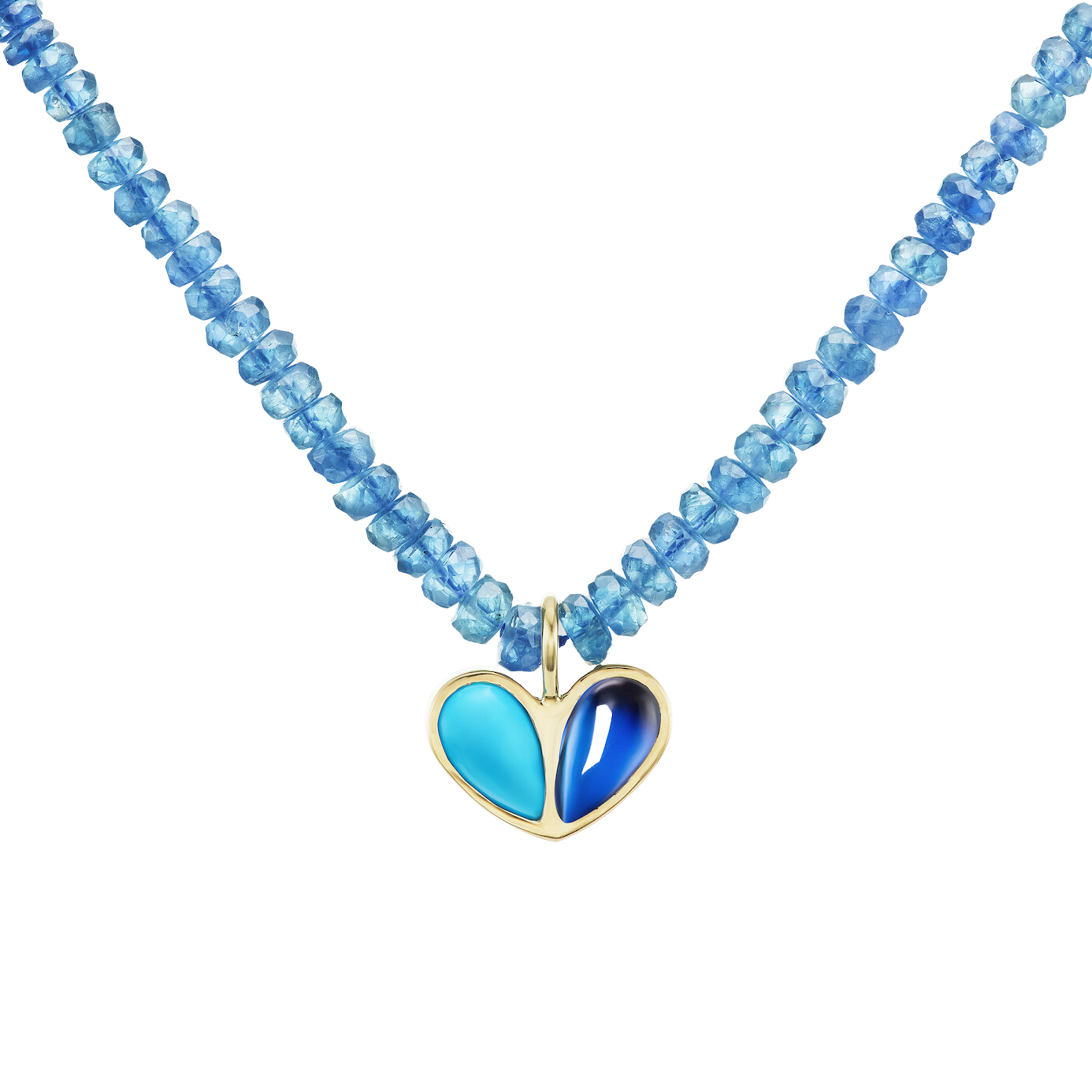 Beaded Sweetheart Necklace Turquoise and Blue Sapphire