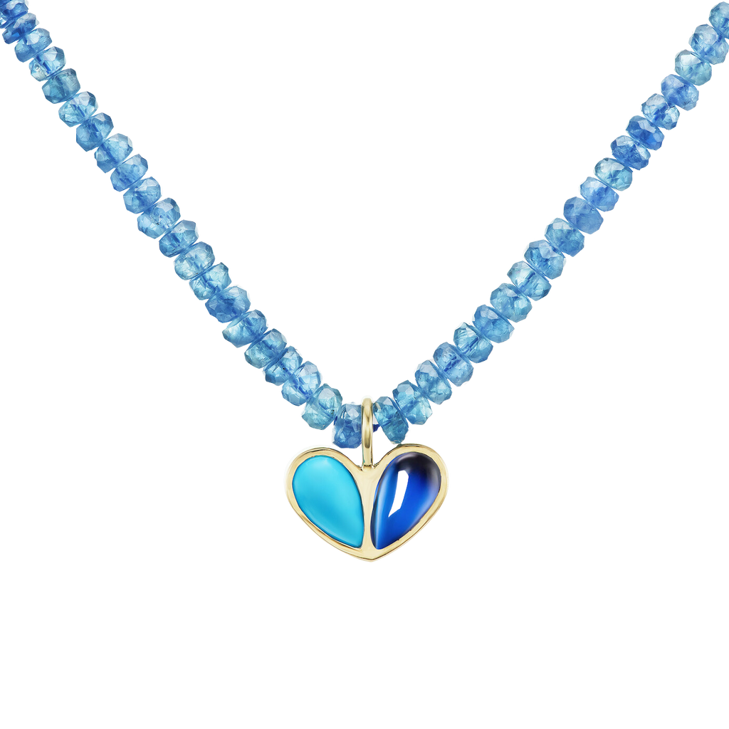 Beaded Sweetheart Necklace Turquoise and Blue Sapphire