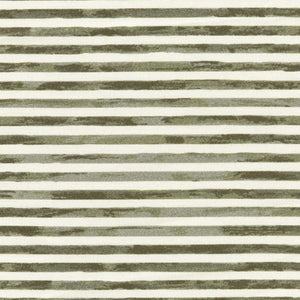 Close-up of Mini Crib Sheet showcasing Juniper Stripe pattern with olive green and white horizontal stripes