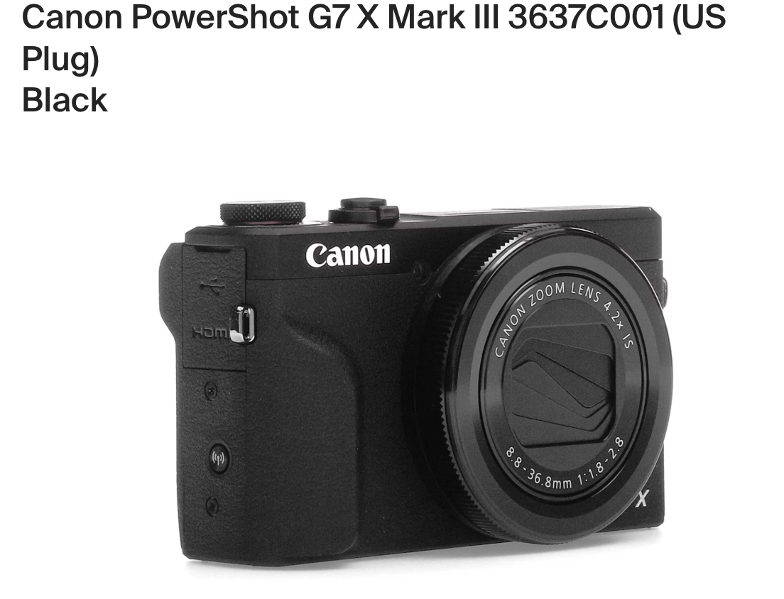 Canon PowerShot G7 X Mark III 3637C001 (US Plug) Black
