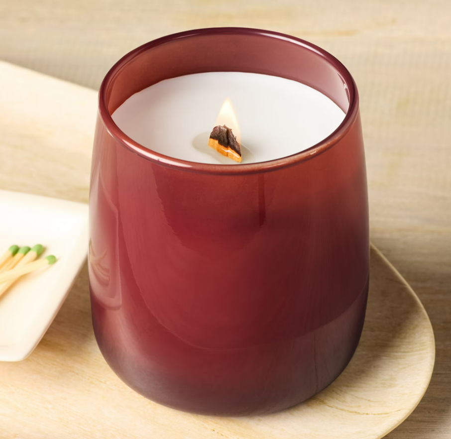 Better Homes & Gardens Intense Red Lava Citrus Scented Wooden 1-Wick Glass Jar Candle 14.5oz