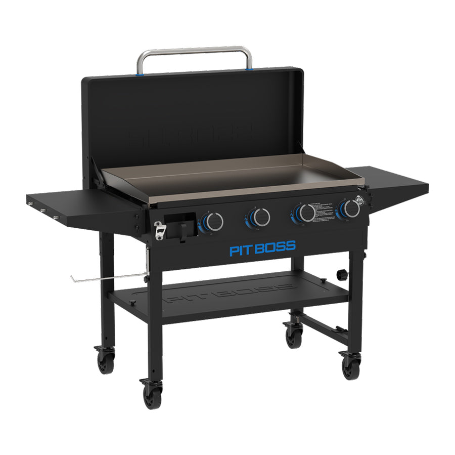 4-Burner Deluxe Griddle With Side Shelves + Lid
