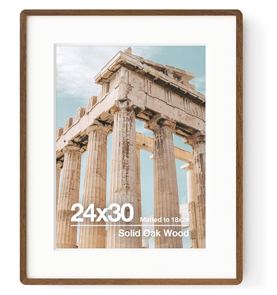 24x30 Frame | Solid Oak Wood 24x30 Poster Frame | 24x30 Puzzle Frame With Mat For 18X24 | Tempered Glass And Hanging Hardware Included | 24 x 30 Poster Frame Wood (Walnut, 1 Pack)