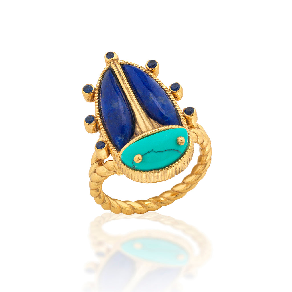 Scarab Grande Ring in Turquoise/Lapis