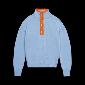 The Diana Sweater in Lisboa Blue and Jaffa Orange