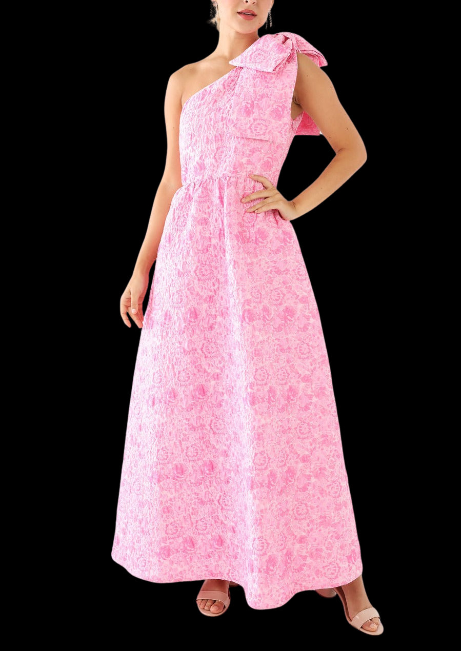 Caroline Gown in Pink Bubble Jacquard