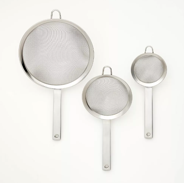 3pc (3", 5", and 8") Stainless Steel Mesh Strainer Set Silver - Figmint™