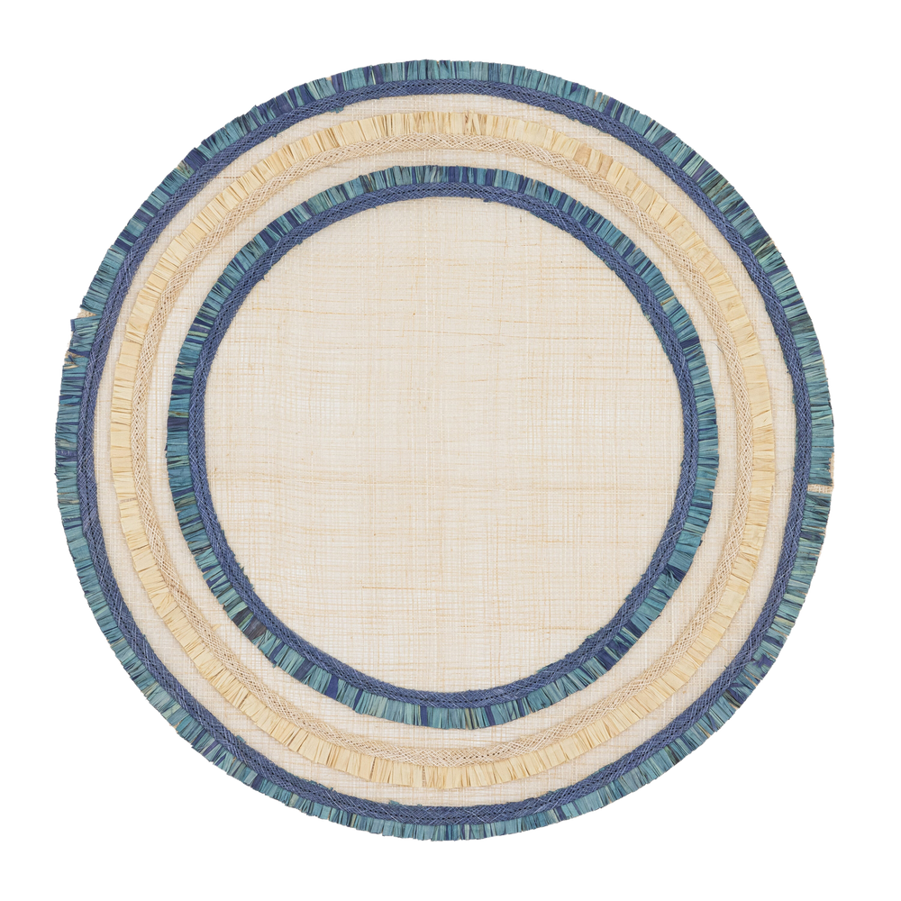 Ruffle Edge Straw Placemat in Indigo, Set of Four