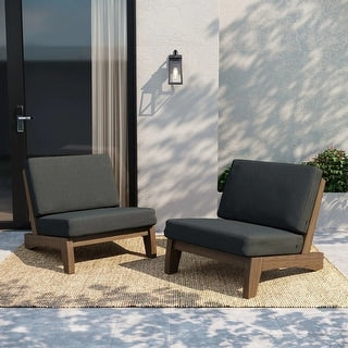2 Set Patio Acacia Wood Outdoor Chair - Beige-Natural Wood
