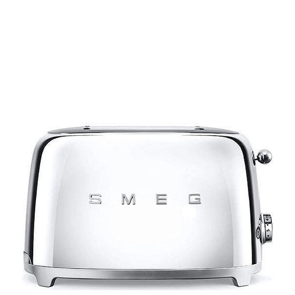 Front view of 2-Slice Toaster in Stainless Steel showcasing chrome finish and side browning dial on white background