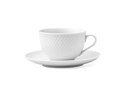 Lyngby Porcelain Rhombe Tea Cup With Matching Saucer in White