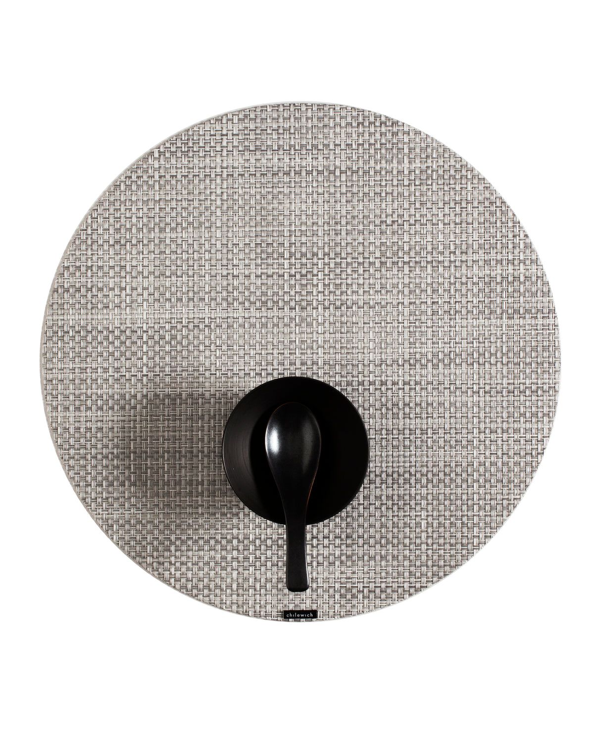 Basketweave Round Placemat in White/Silver