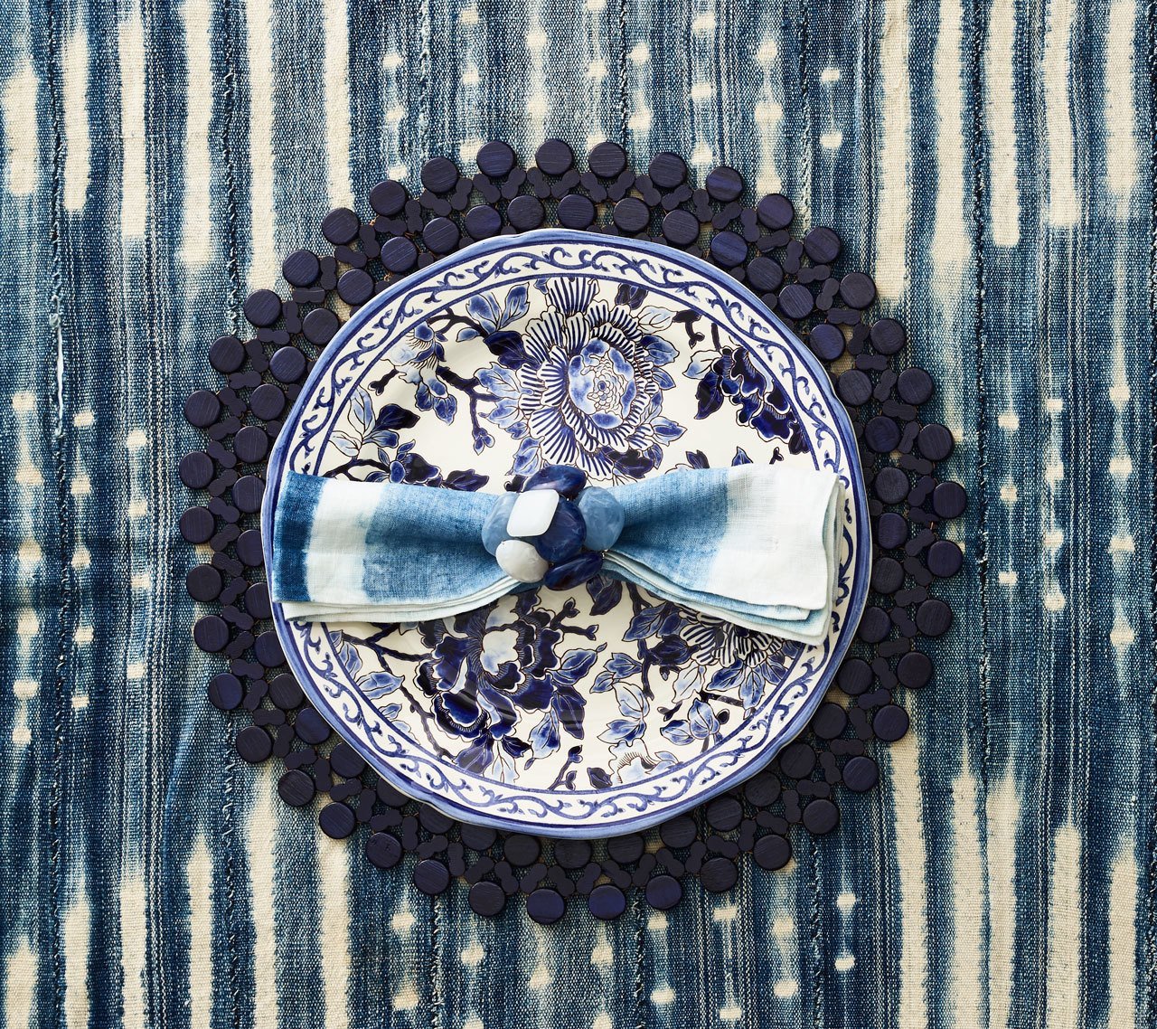 Round Bamboo Placemat in Navy Blue, Set of 4