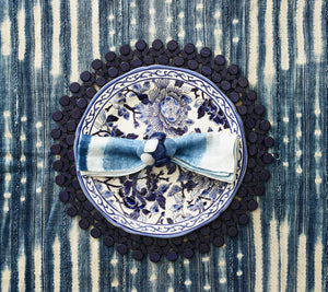 Round Bamboo Placemat in Navy Blue, Set of 4