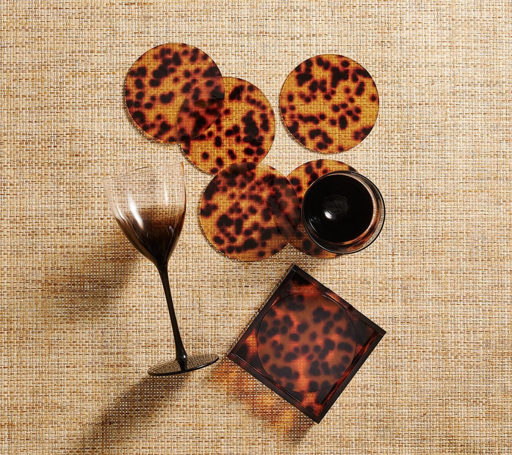 Tortoise Drink Coasters in Brown, Set of 6 in a Caddy