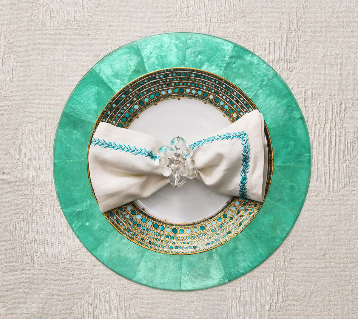 Jardin Napkin in White & Turquoise, Set of 4