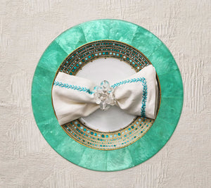 Jardin Napkin in White & Turquoise, Set of 4