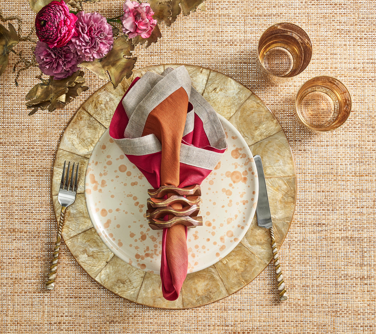 Dip Dye Napkin in Cranberry & Orange, Set of 4