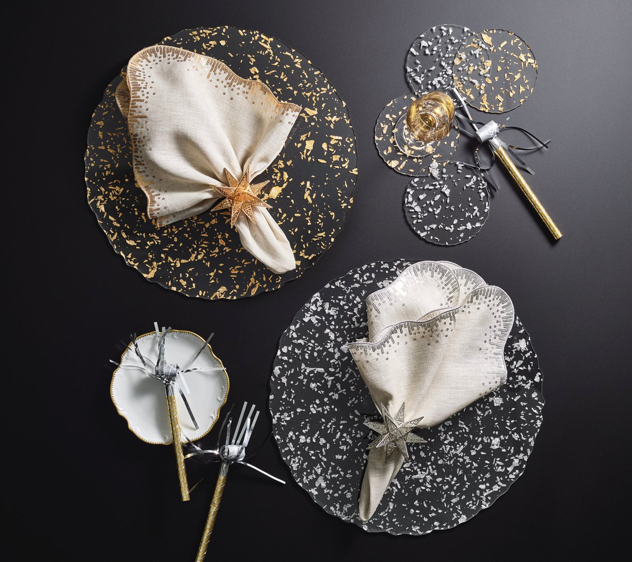 Stardust Drink Coasters in Clear & Gold, Set of 6
