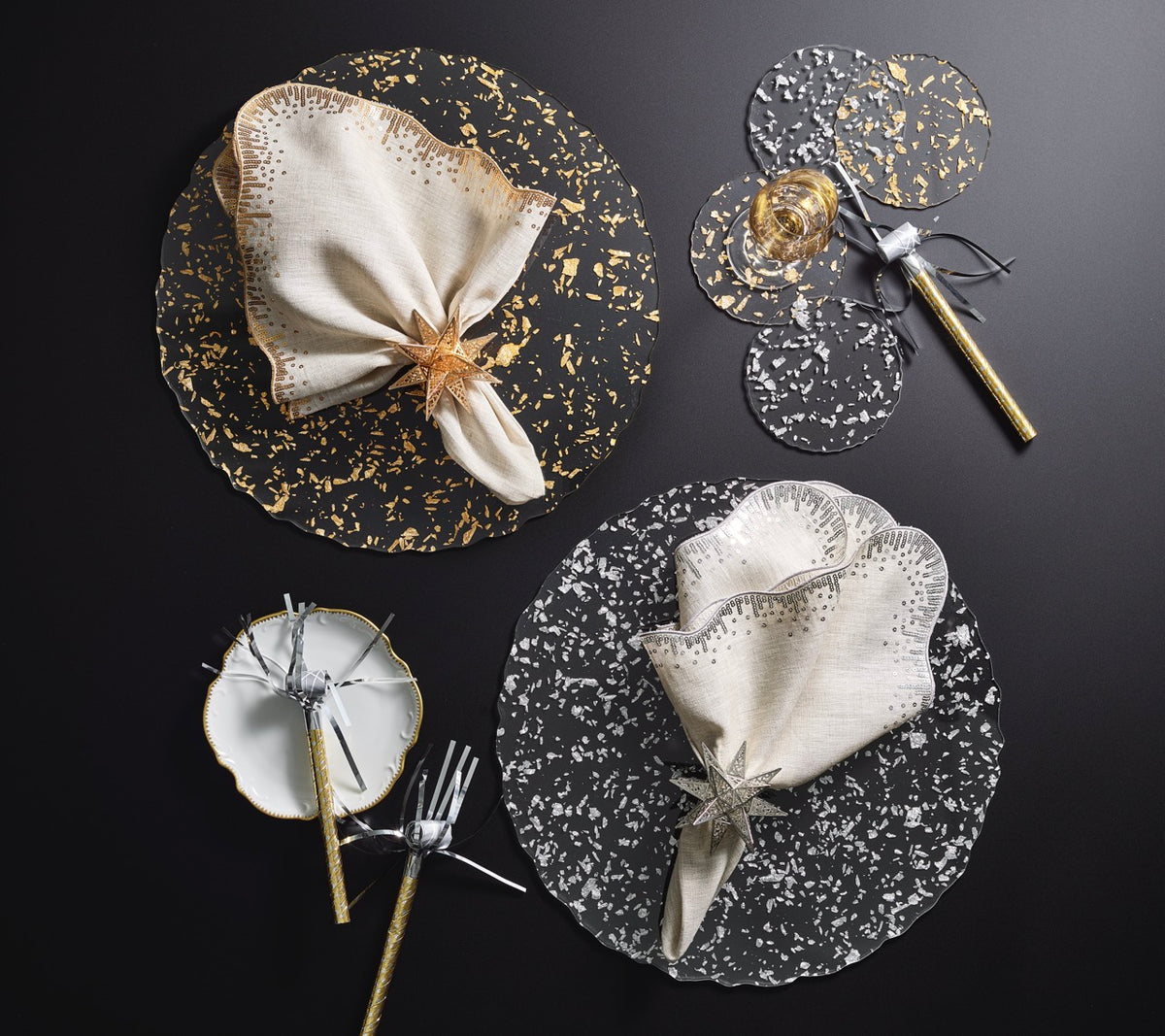 Stardust Drink Coasters in Clear & Gold, Set of 6