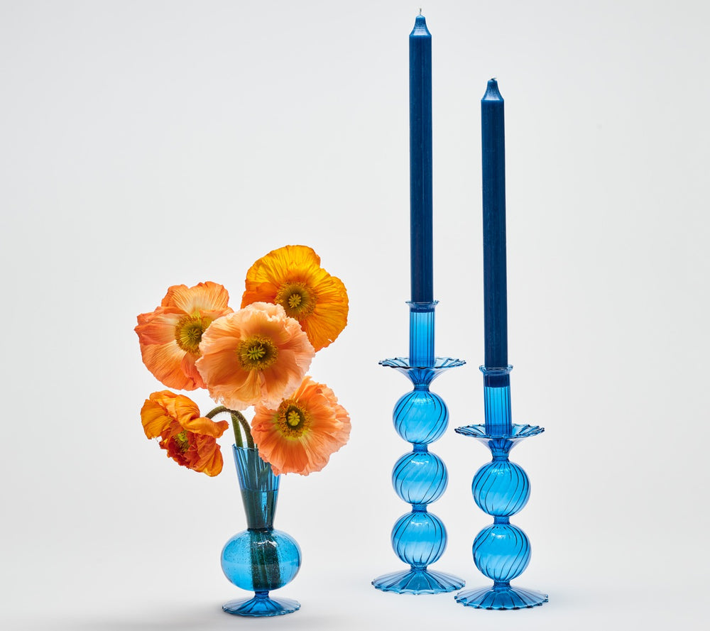 Iris Tall Candle Holder in Blue, Set of 2