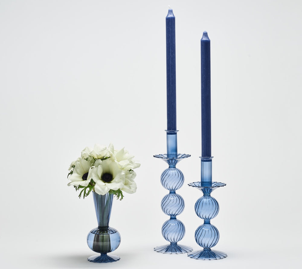 Bella Short Candle Holder in Cadet, Set of 2