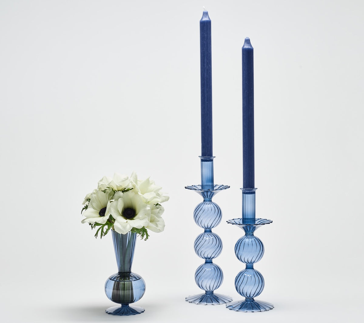 Iris Tall Candle Holder in Cadet, Set of 2