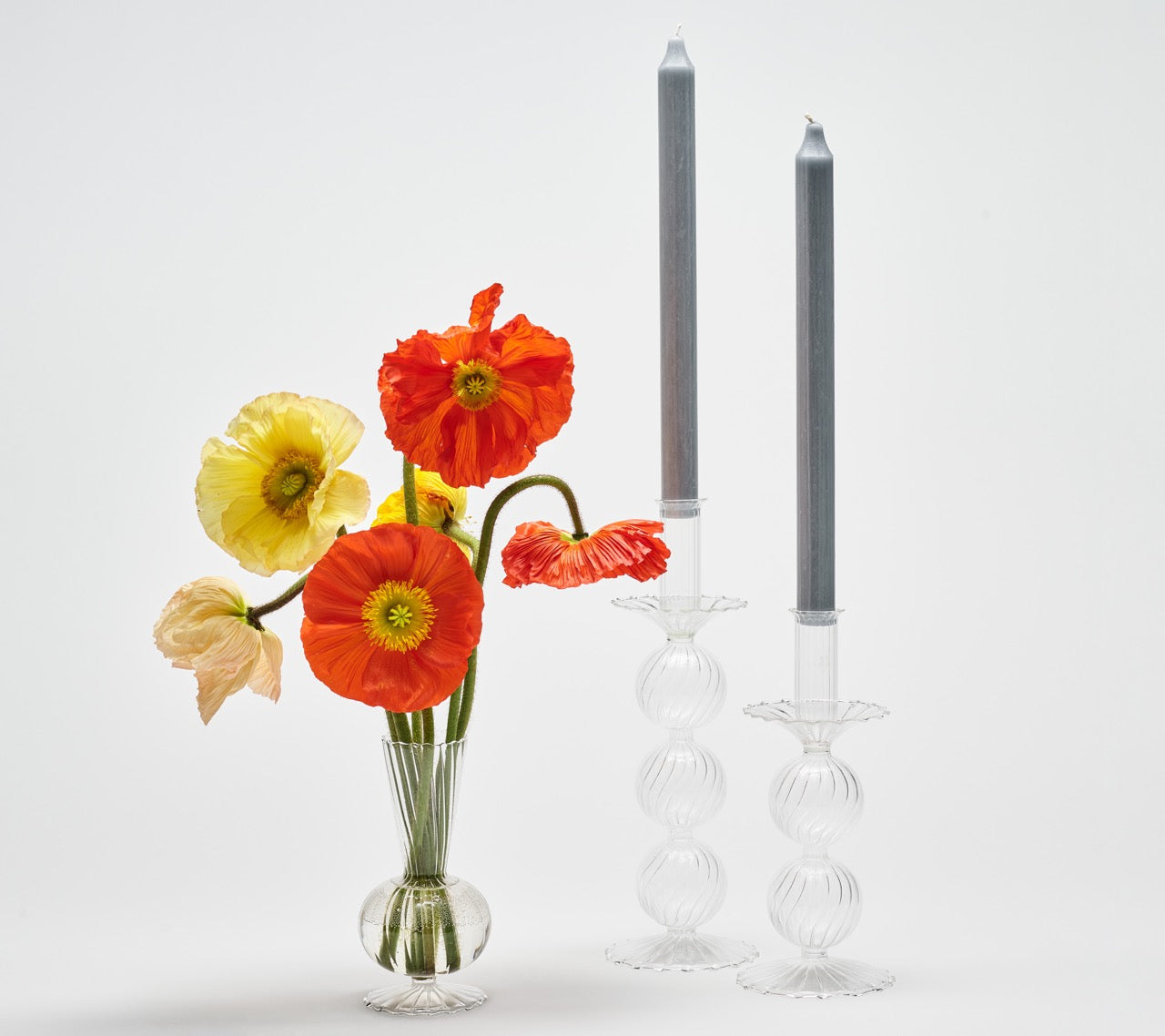 Iris Tall Candle Holder in Clear, Set of 2