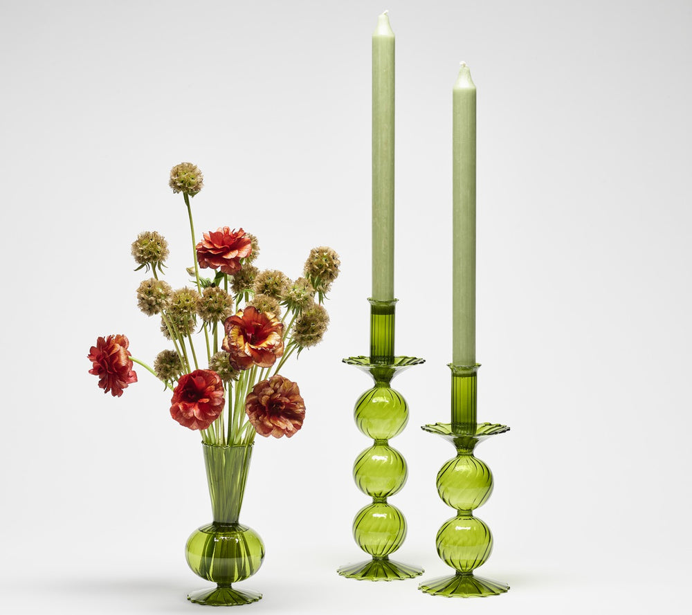 Iris Tall Candle Holder in Olive, Set of 2