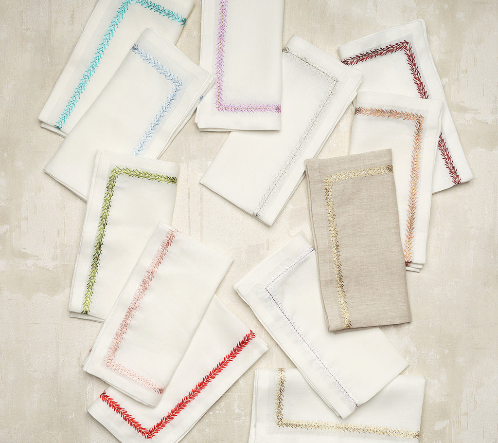 Jardin Napkin in White & Turquoise, Set of 4