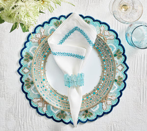 Jardin Napkin in White & Turquoise, Set of 4